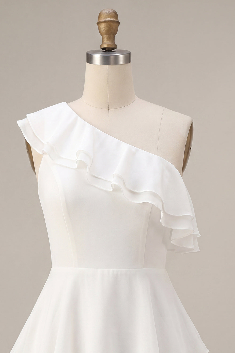 Robe Courte Asymétrique en Chiffon et Volants, Ligne A, Blanche