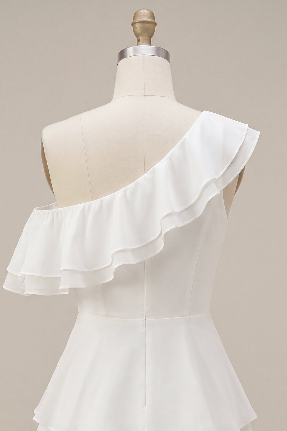 Robe Courte Asymétrique en Chiffon et Volants, Ligne A, Blanche