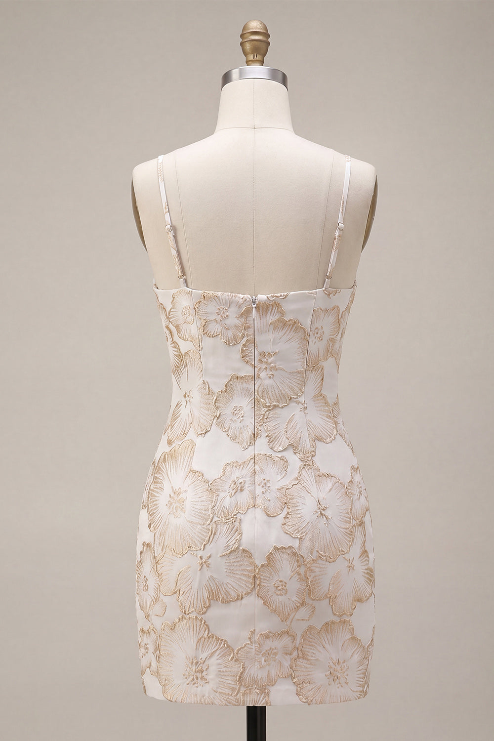 Ivory Bodycon Spaghetti Straps Floral Jacquard Mini Dress