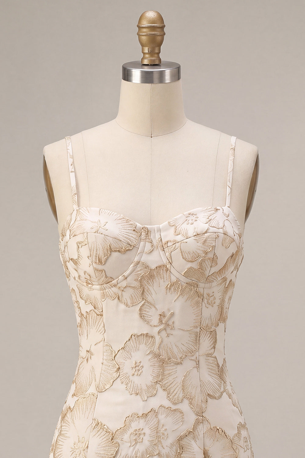 Ivory Bodycon Spaghetti Straps Floral Jacquard Mini Dress