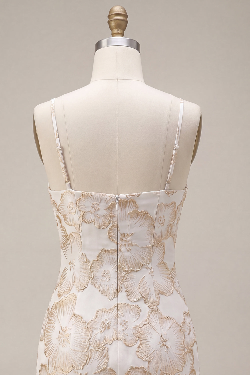 Ivory Bodycon Spaghetti Straps Floral Jacquard Mini Dress