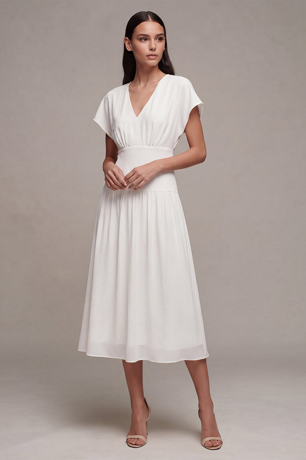 A-Line Chiffon V-Neck Little White Dress