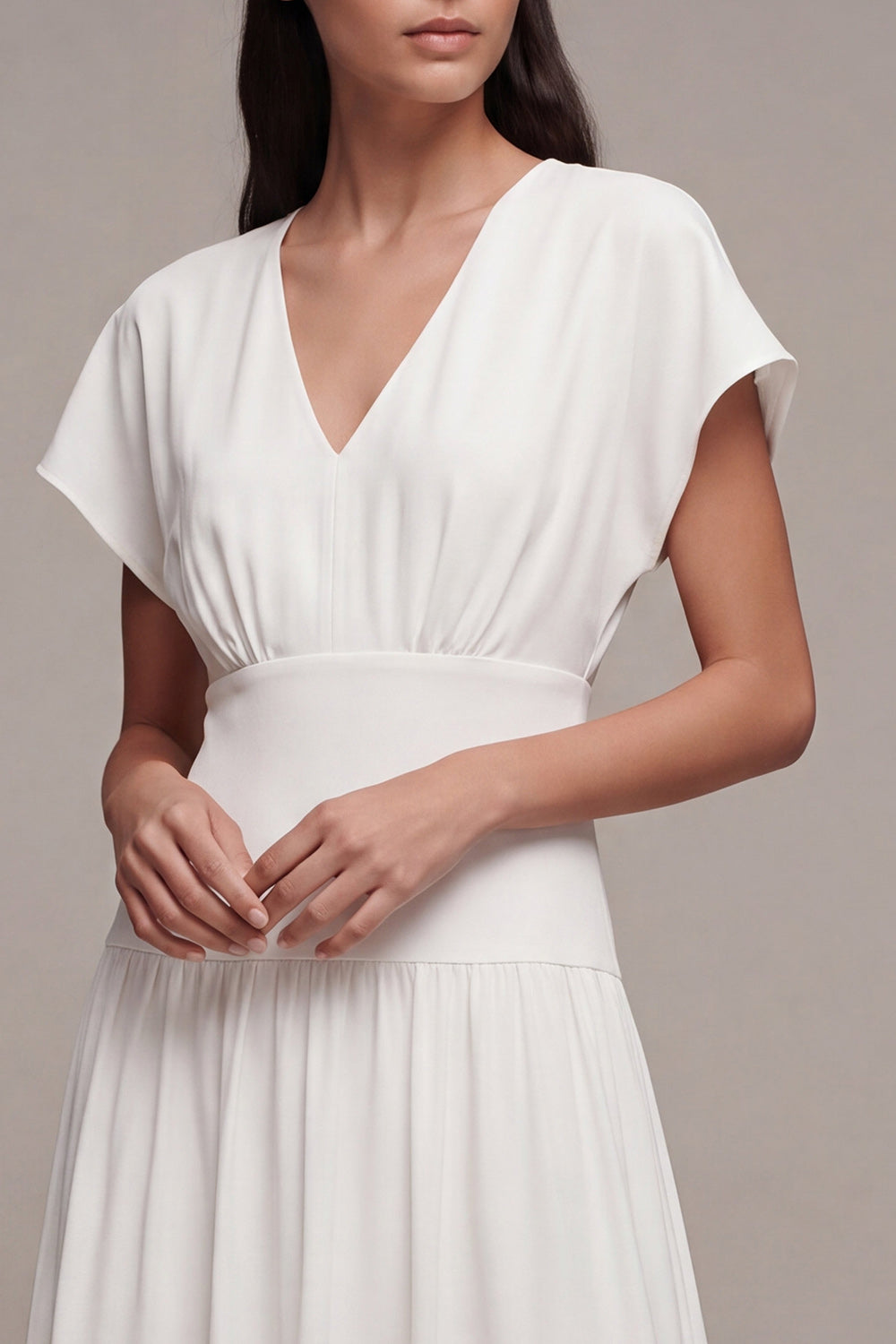 A-Line Chiffon V-Neck Little White Dress
