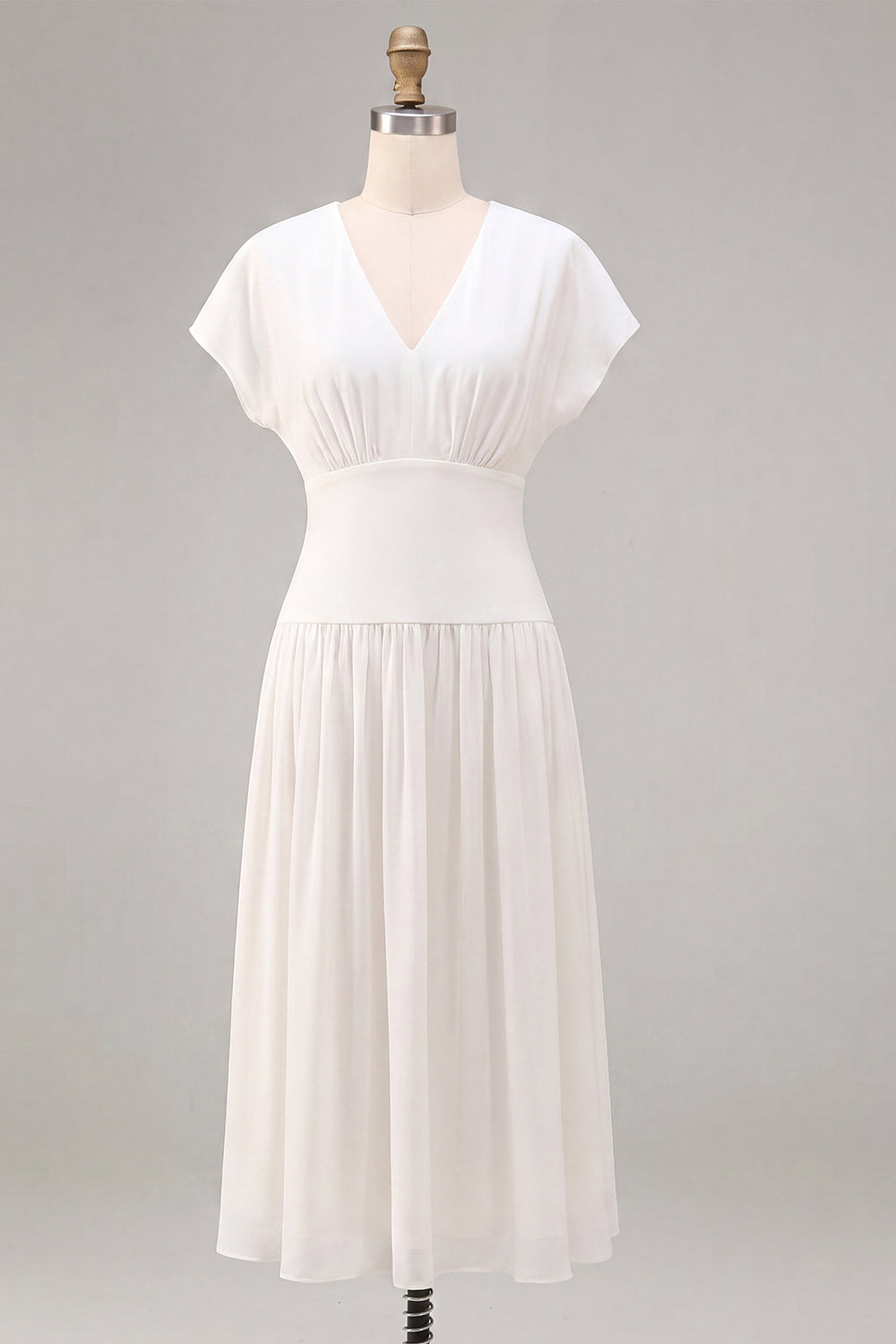 A-Line Chiffon V-Neck Little White Dress