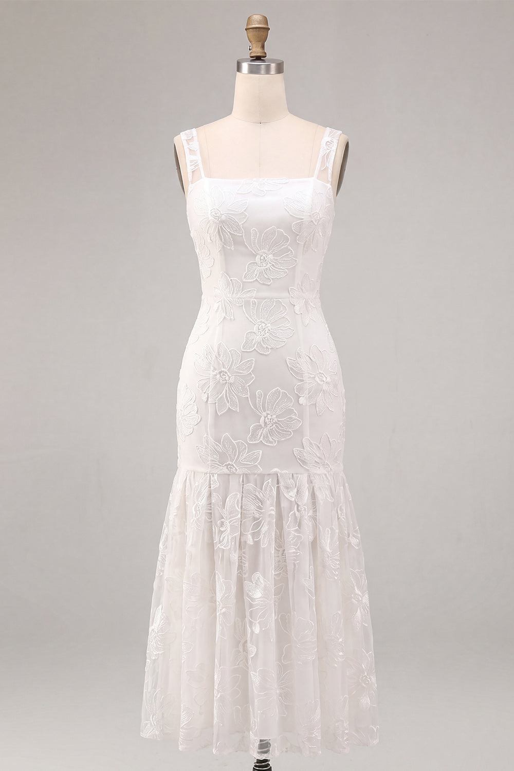 Robe courte blanche florale évasée à bretelles épaisses