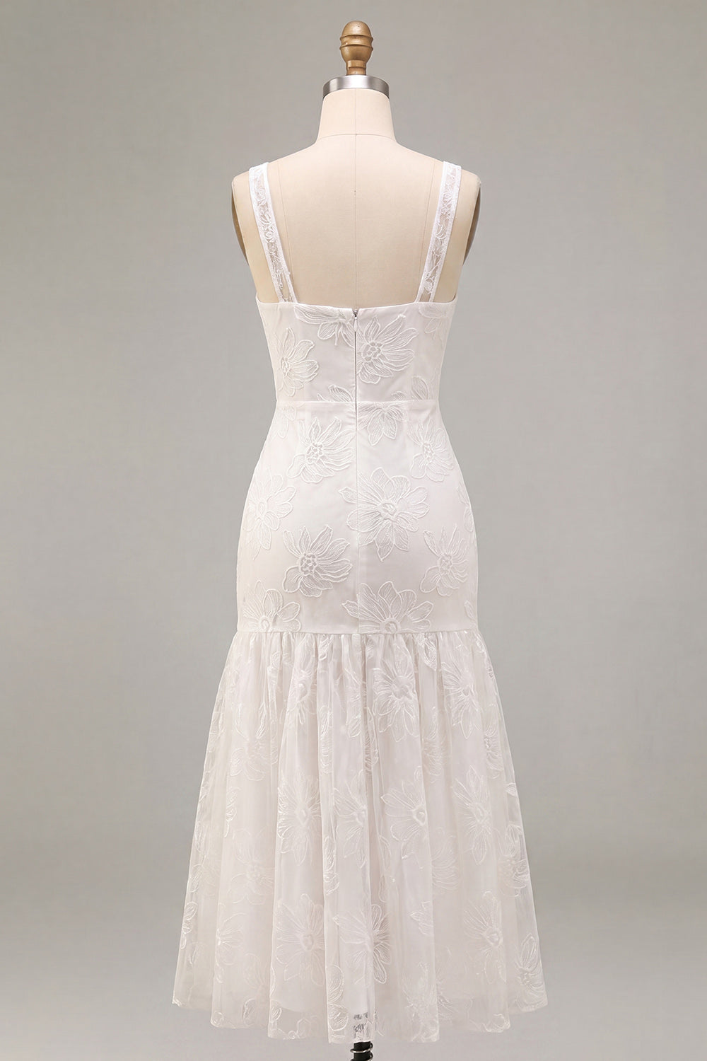 Robe courte blanche florale évasée à bretelles épaisses