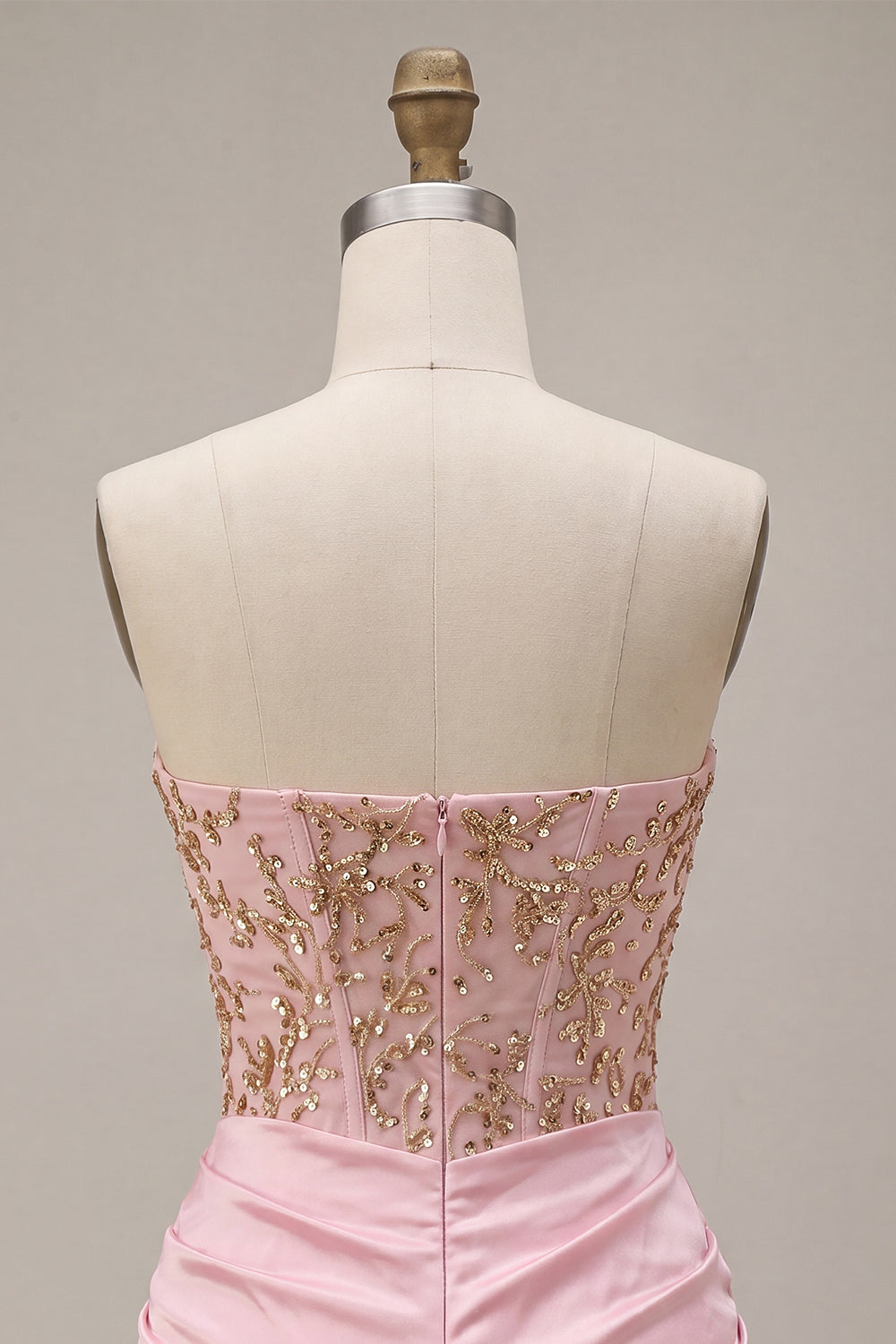 Pink Strapless Bodycon Beaded Ruched Homecoming Dress