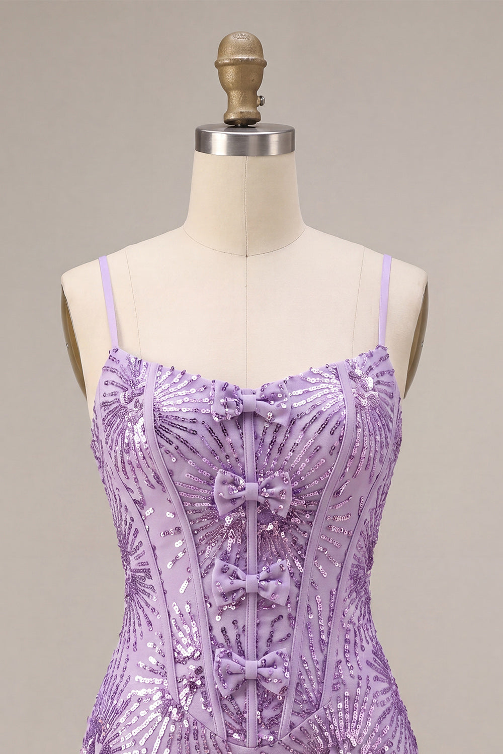 Plum Bodycon Spaghetti Straps Corset Sequins Homecoming Dress with Bow