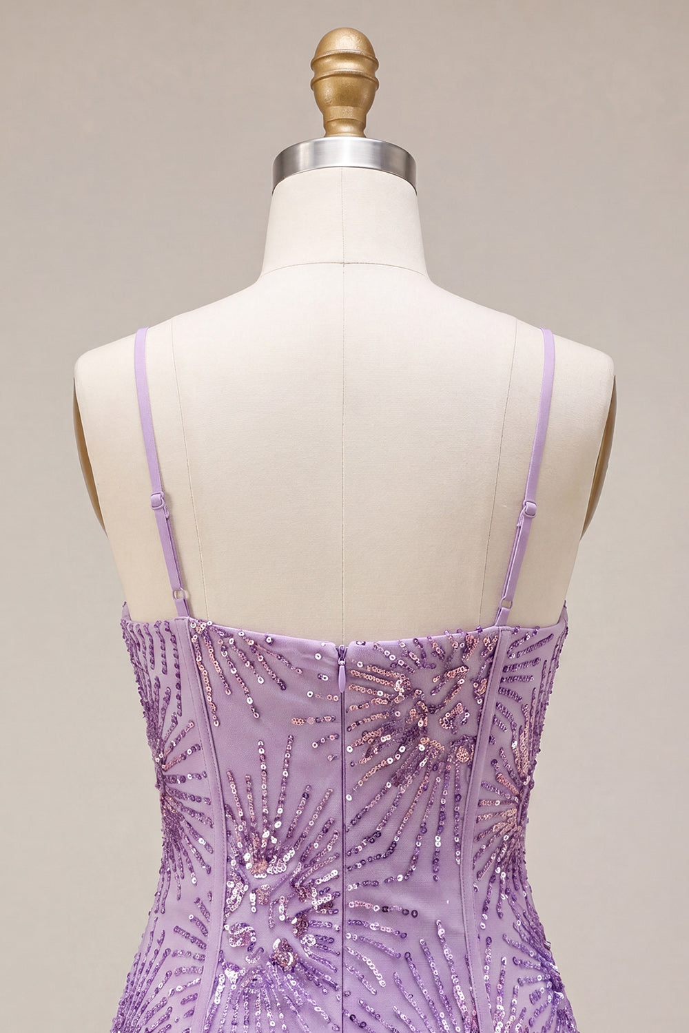 Plum Bodycon Spaghetti Straps Corset Sequins Homecoming Dress with Bow