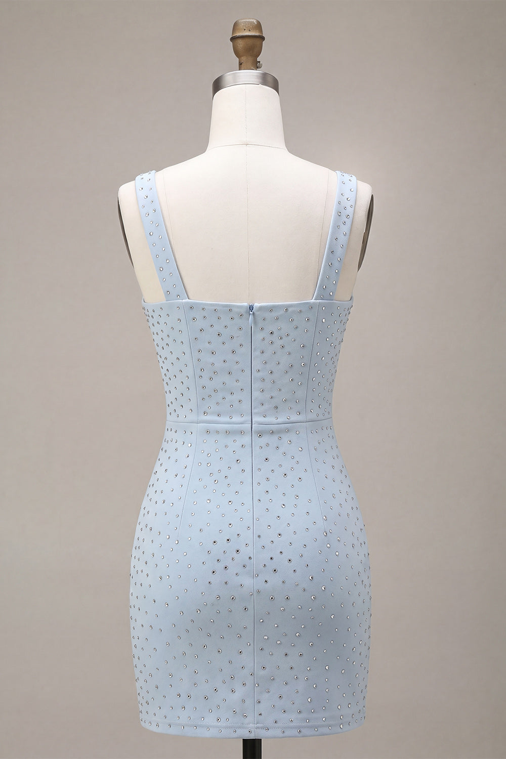 Sky Blue Square Neck Bodycon Homecoming Dress with Beading