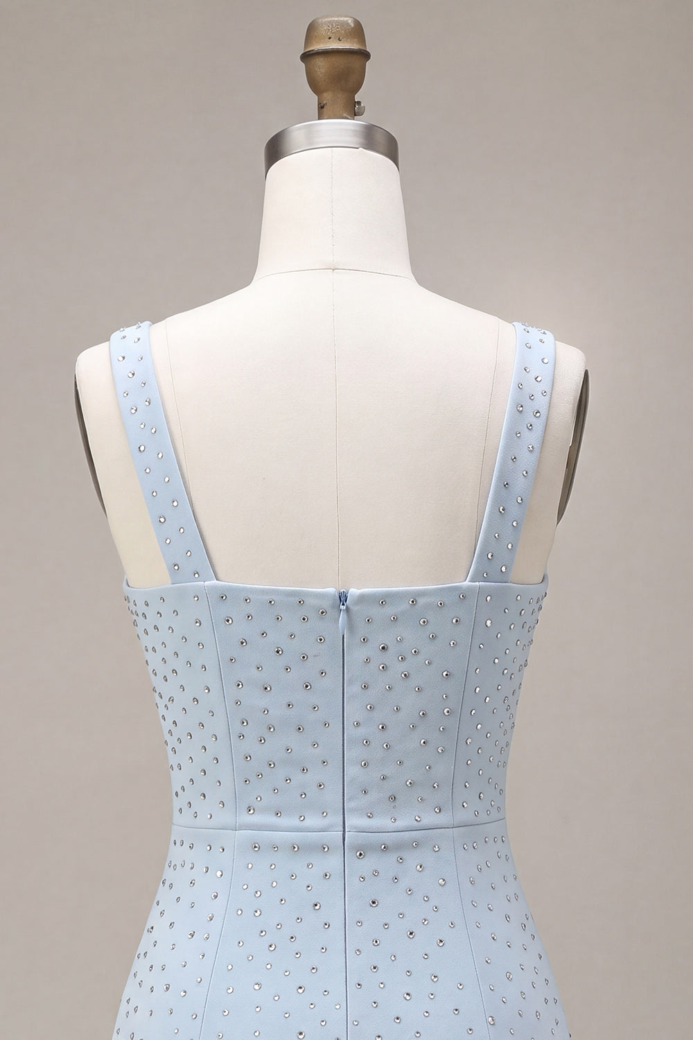 Sky Blue Square Neck Bodycon Homecoming Dress with Beading