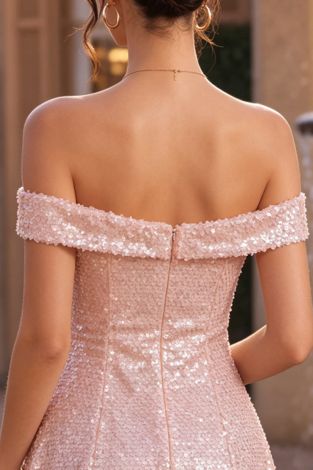 Sparkly Pink A-Line Off the Shoulder Sequins Homecoming Dress