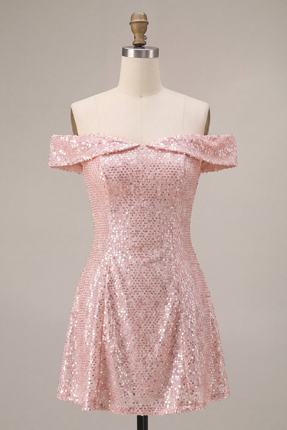 Sparkly Pink A-Line Off the Shoulder Sequins Homecoming Dress