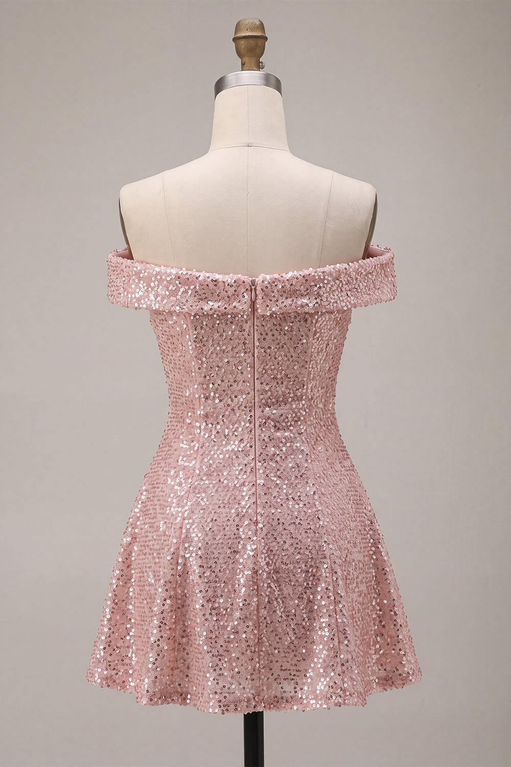 Sparkly Pink A-Line Off the Shoulder Sequins Homecoming Dress