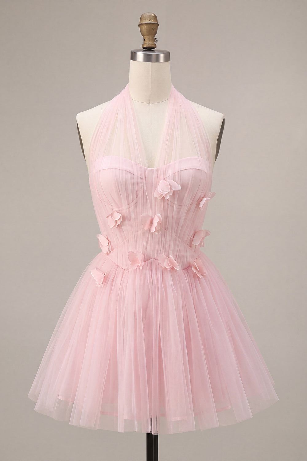 Pink A-Line Tulle Corset Homecoming Dress with 3D Flowers