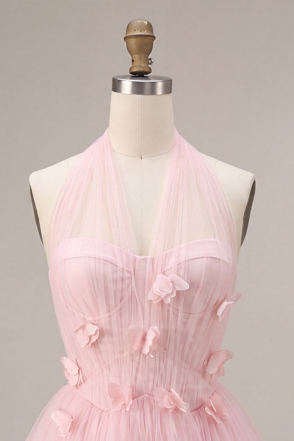 Pink A-Line Tulle Corset Homecoming Dress with 3D Flowers