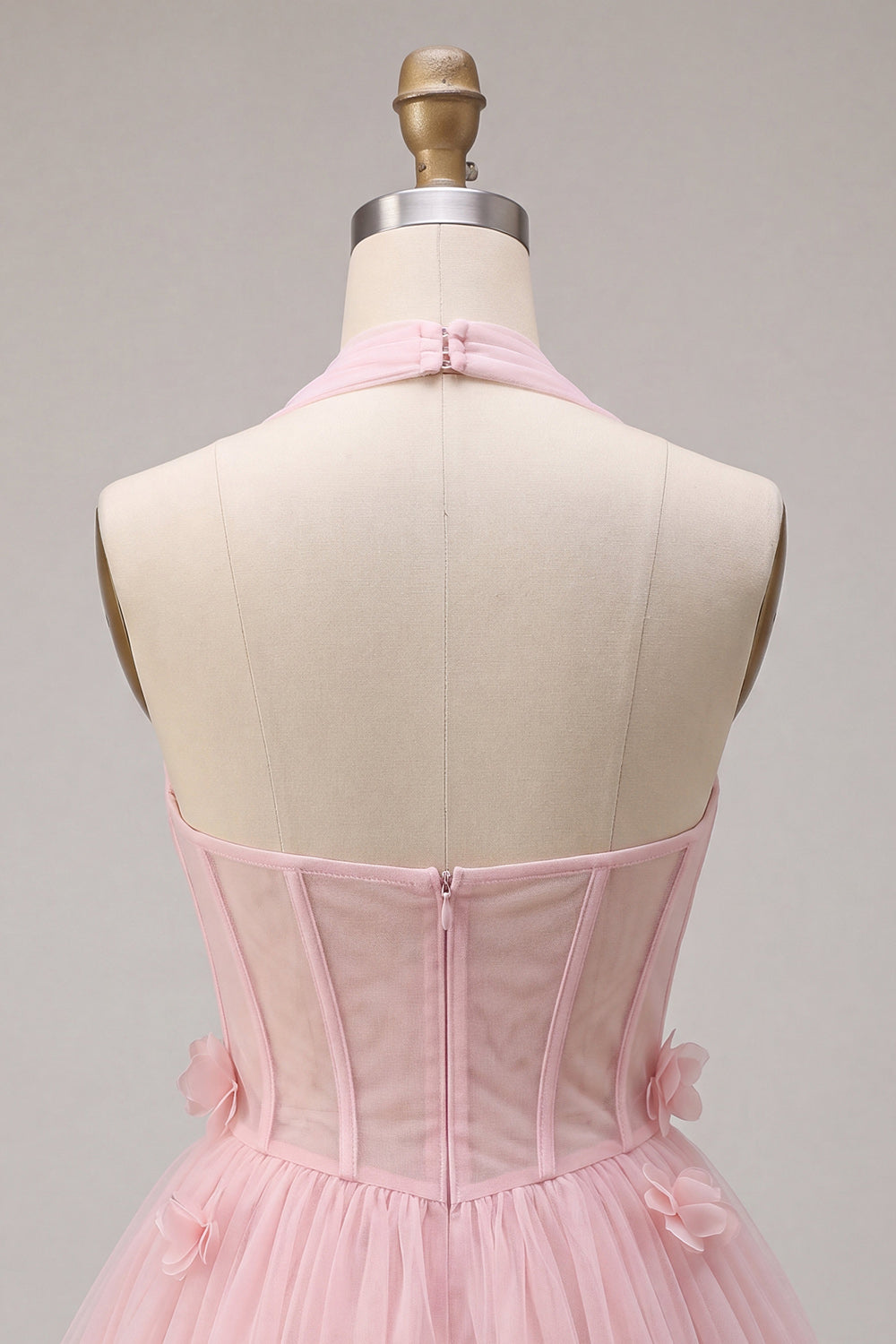 Pink A-Line Tulle Corset Homecoming Dress with 3D Flowers