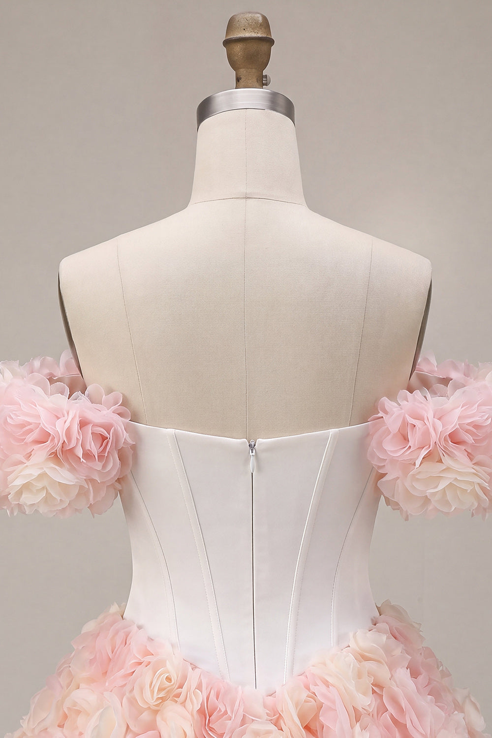 White and Pink A-Line Off the Shoulder Corset Floral Homecoming Dress