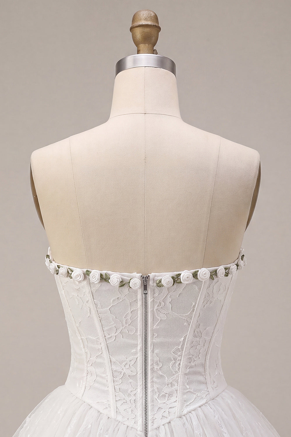 Lace Sweetheart White A-Line Corset Short Cocktail Dress with Ruffles