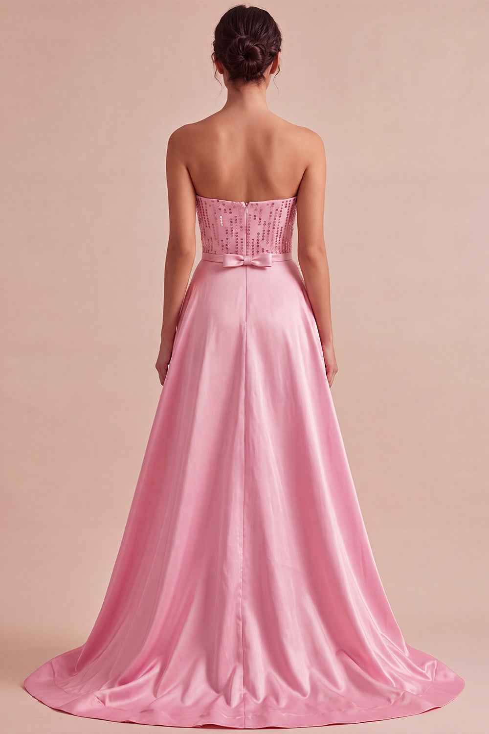 Strapless Pink Bodycon Sequins Homecoming Dress with Sash