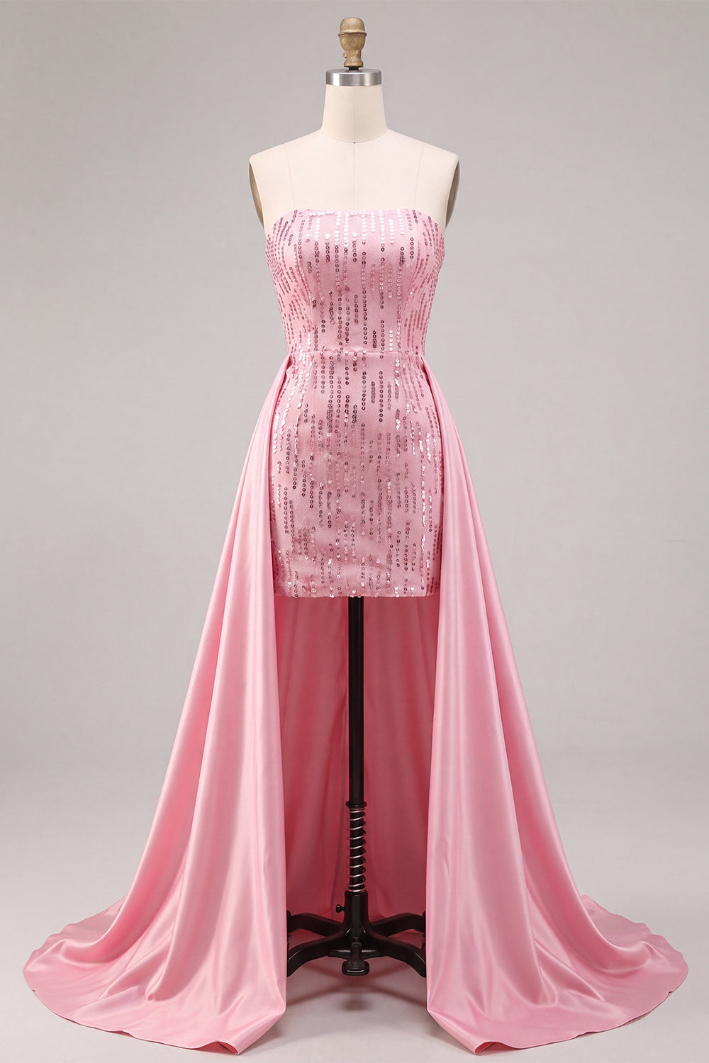 Strapless Pink Bodycon Sequins Homecoming Dress with Sash