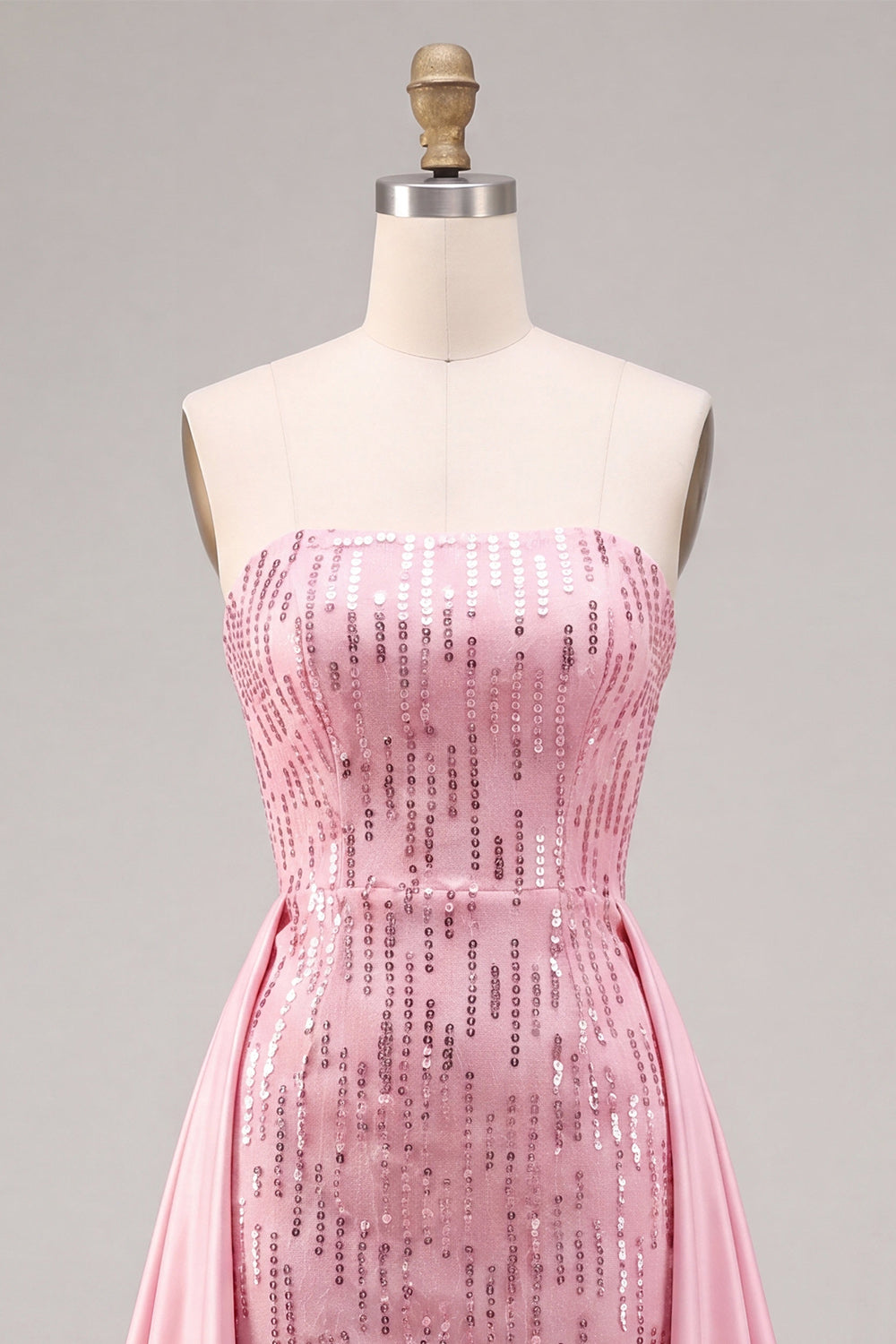 Strapless Pink Bodycon Sequins Homecoming Dress with Sash