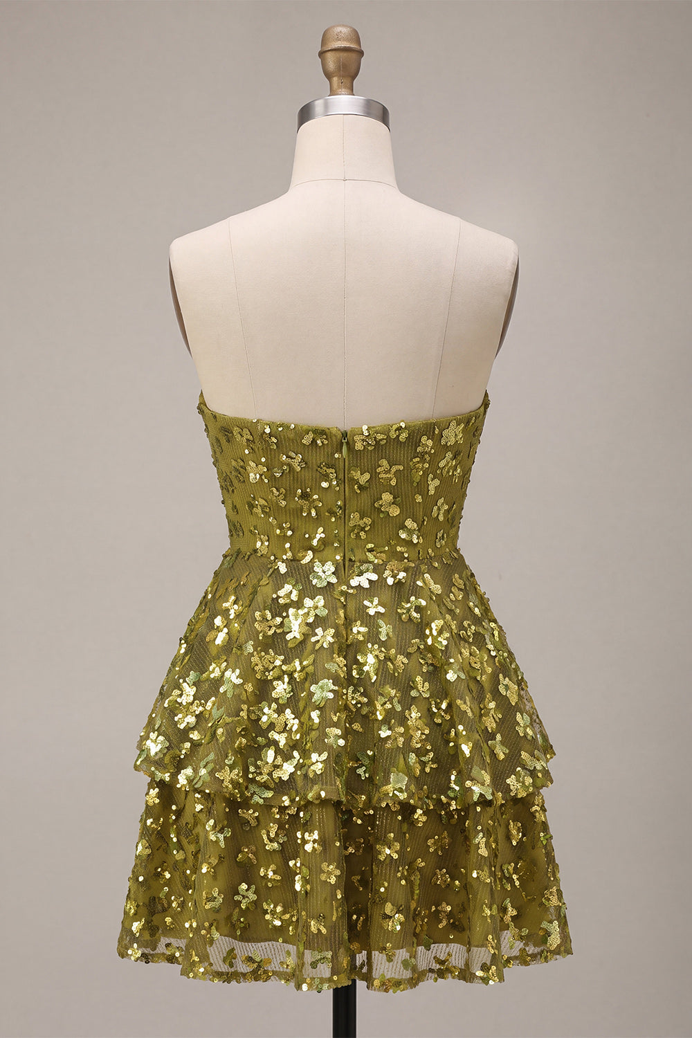 Olive A-Line Tiered Strapless Sequins Short Homecoming Dress