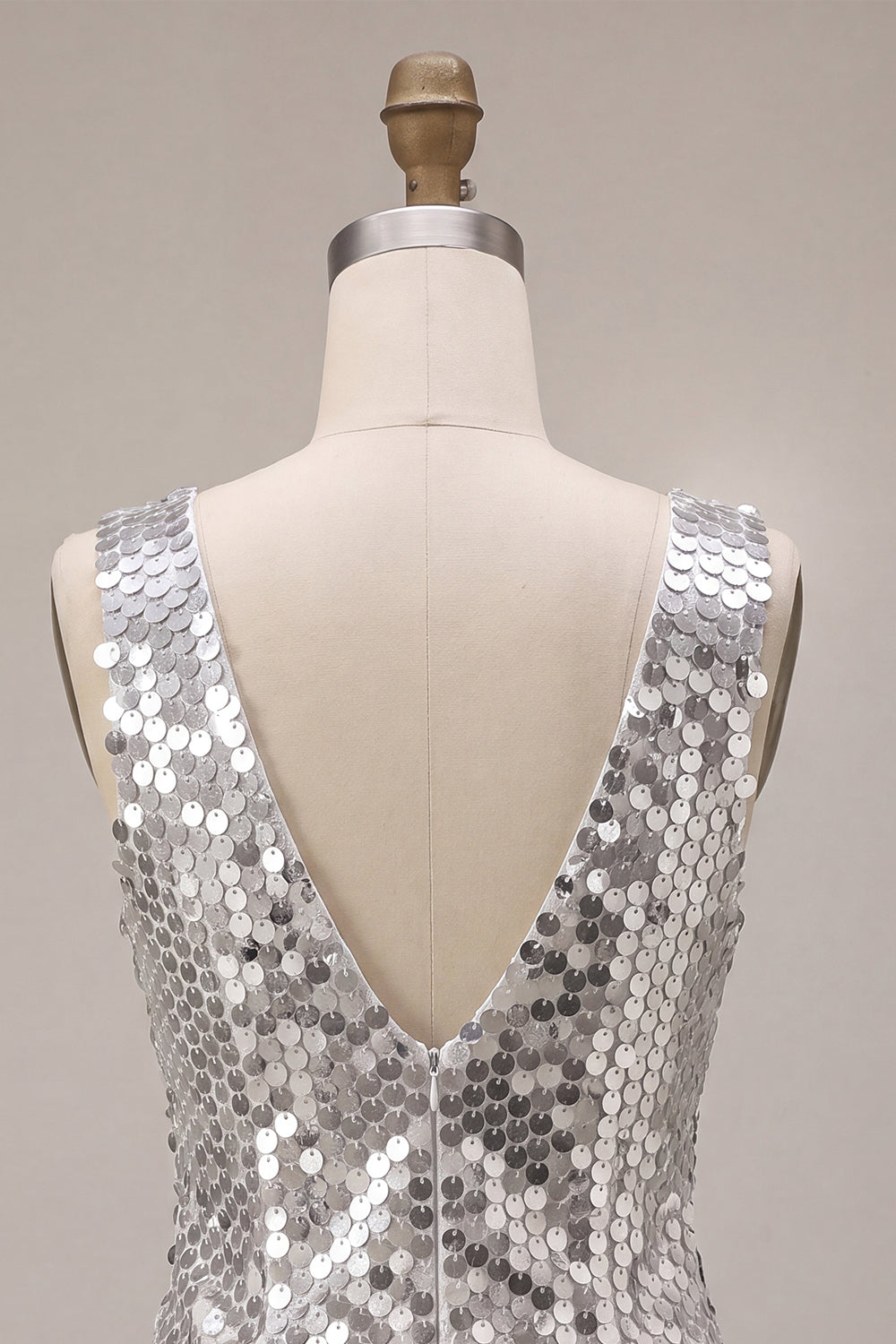 Sparkly Silver A-Line Sequins V-Neck Homecoming Dress with Ruffles