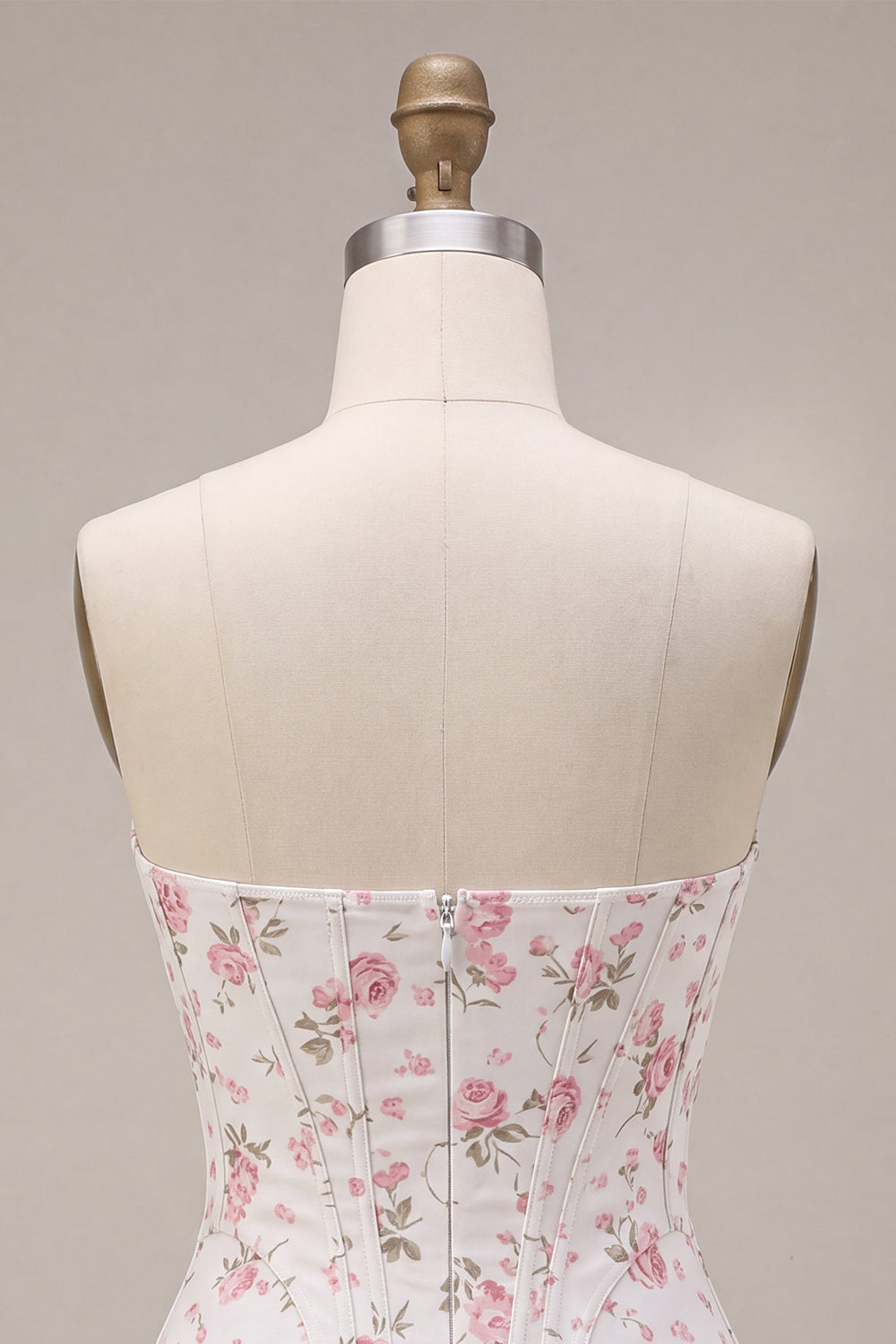 White Pink Flower Corset Sweetheart Tiered Ruffle Homecoming Dress