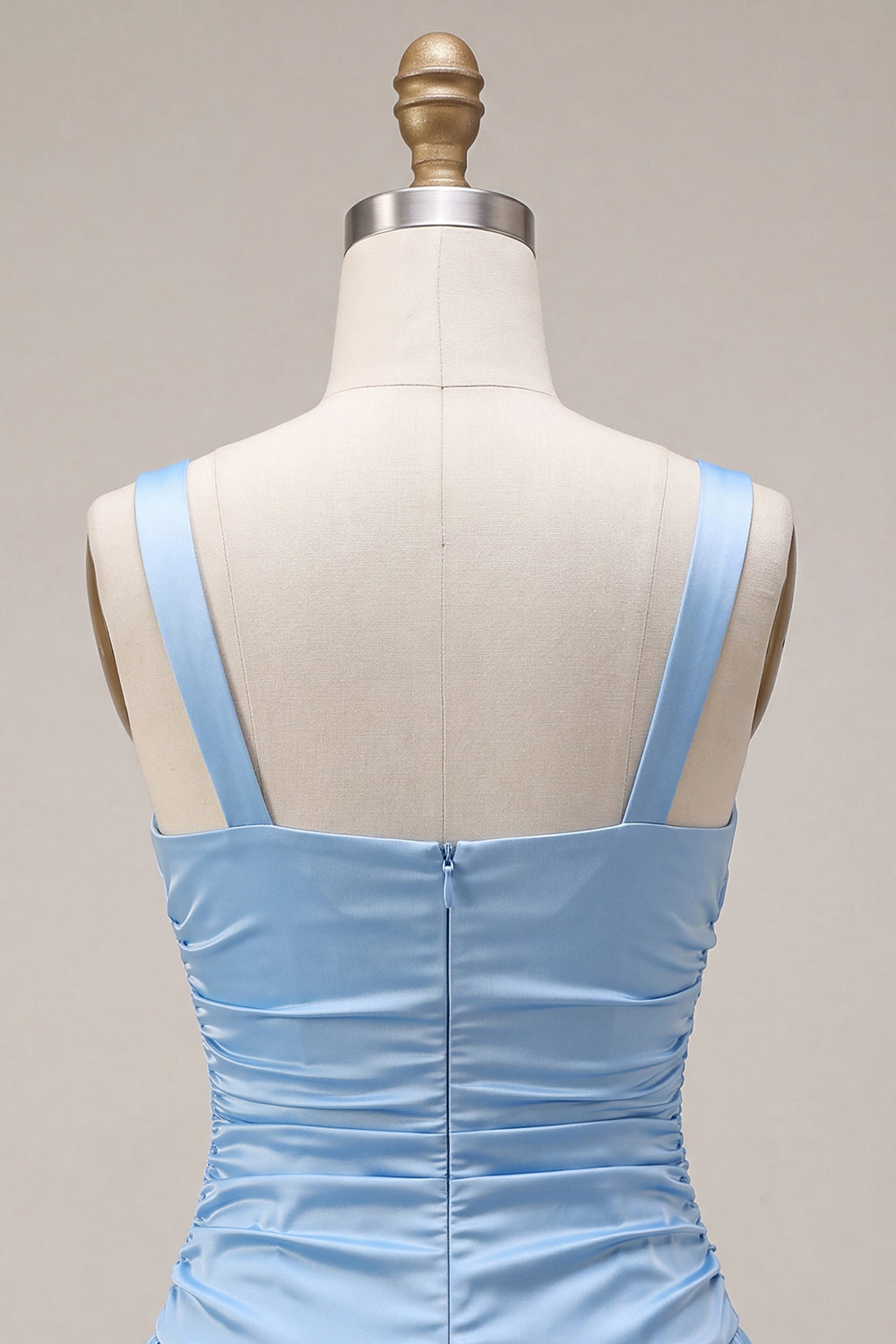 Sky Blue Satin A-Line Square Neck Short Homecoming Dress with Bow