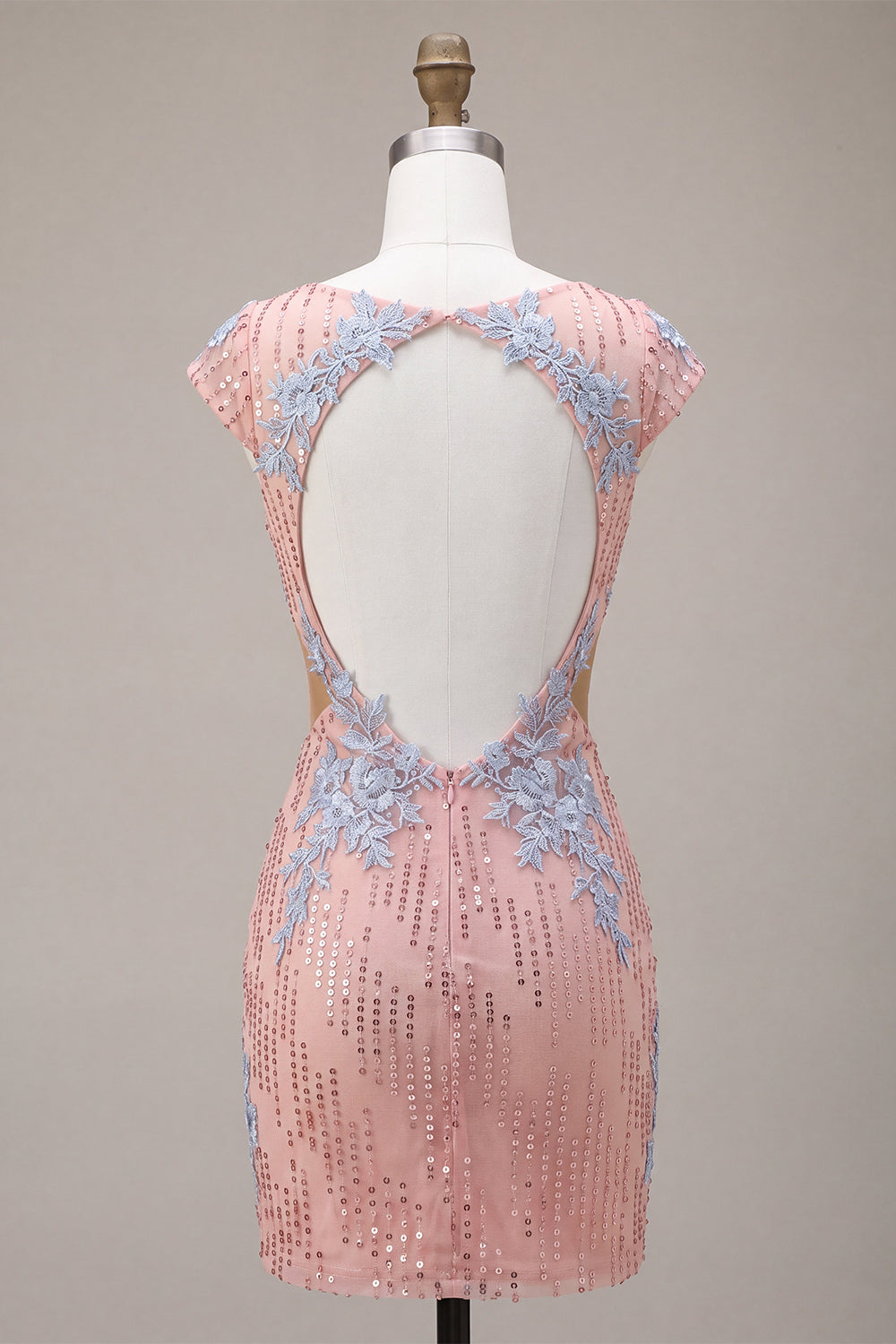 Pink V-Neck Bodycon Sequins Floral Cut Out Homecoming Dress