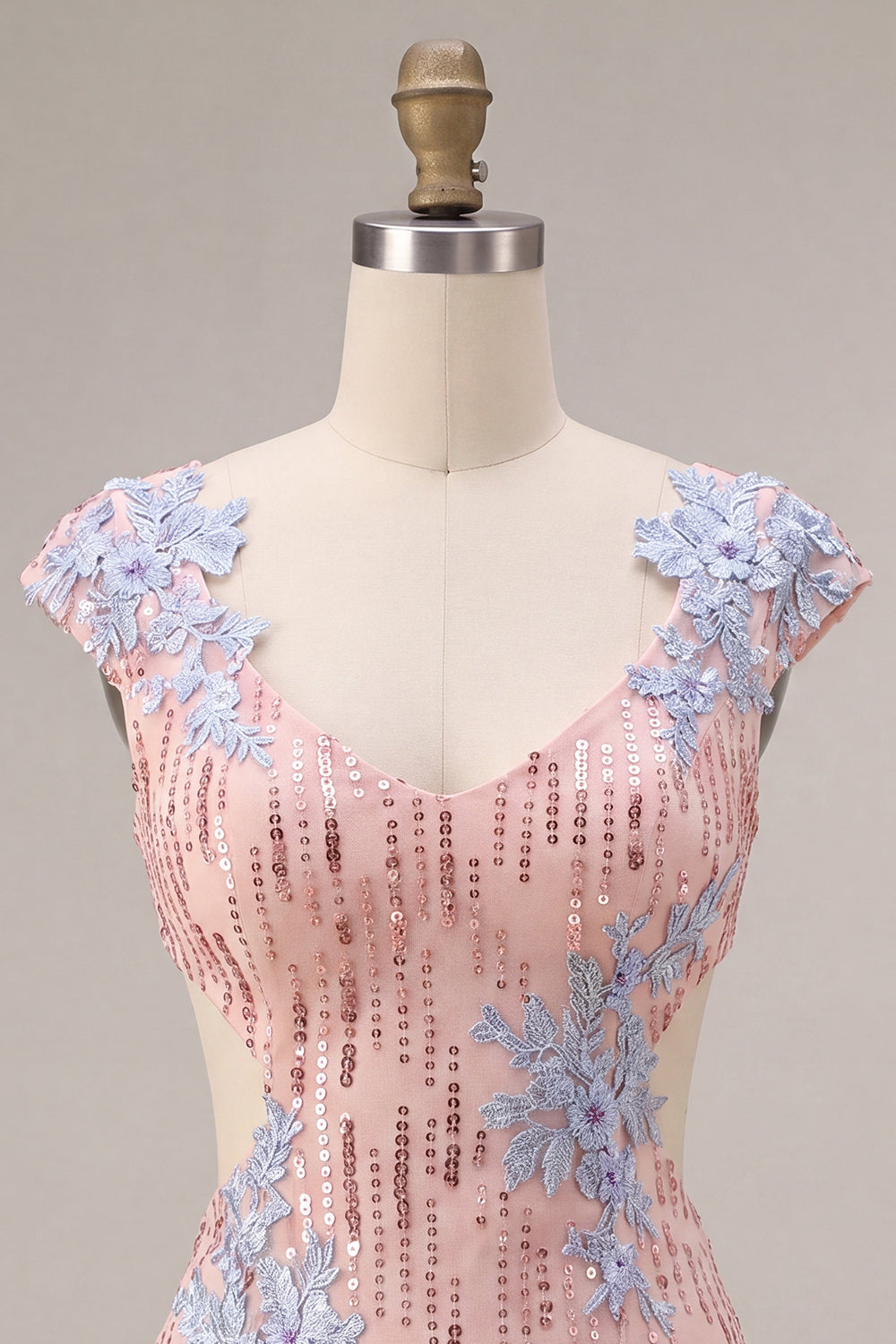 Pink V-Neck Bodycon Sequins Floral Cut Out Homecoming Dress