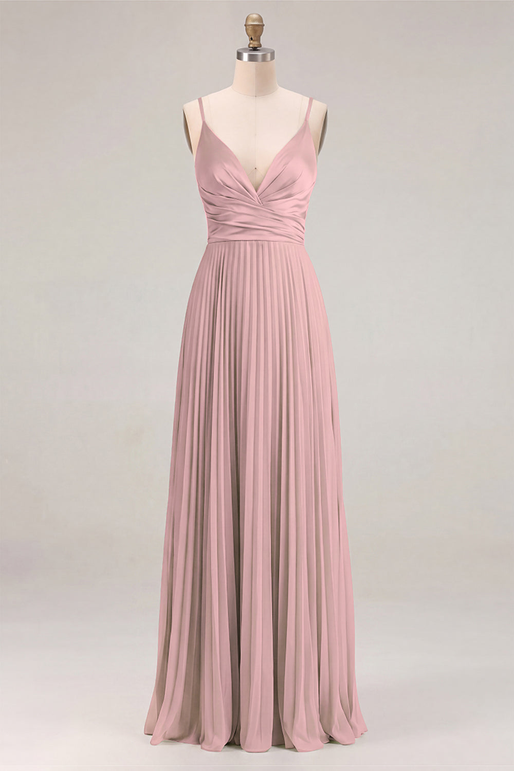 Sage A-Line Pleated Spaghetti Straps Ruched Bridesmaid Dress