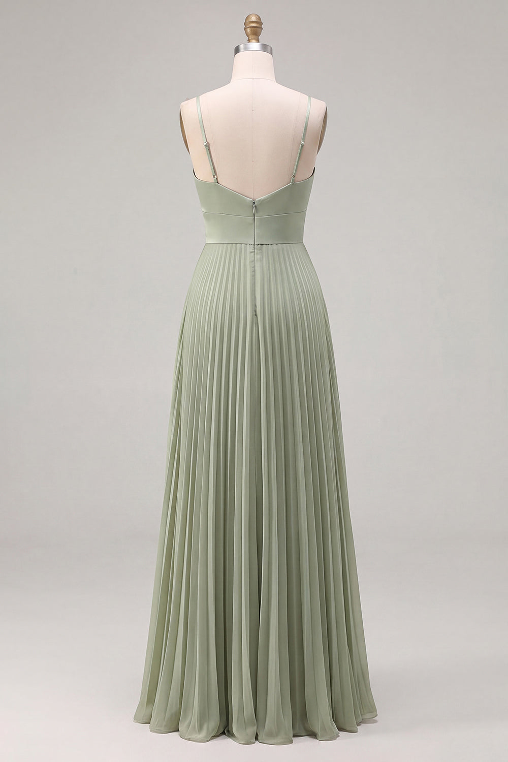 Sage A-Line Pleated Spaghetti Straps Ruched Bridesmaid Dress