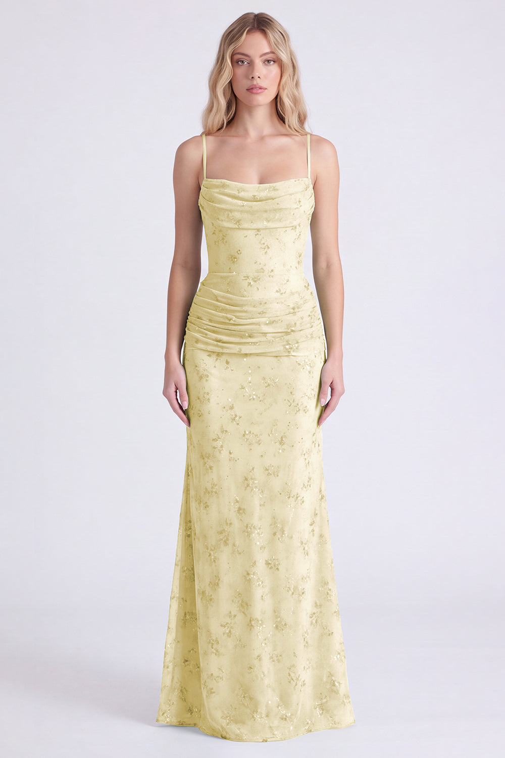 Sage Mermaid Floral Chiffon Spaghetti Straps Long Bridesmaid Dress