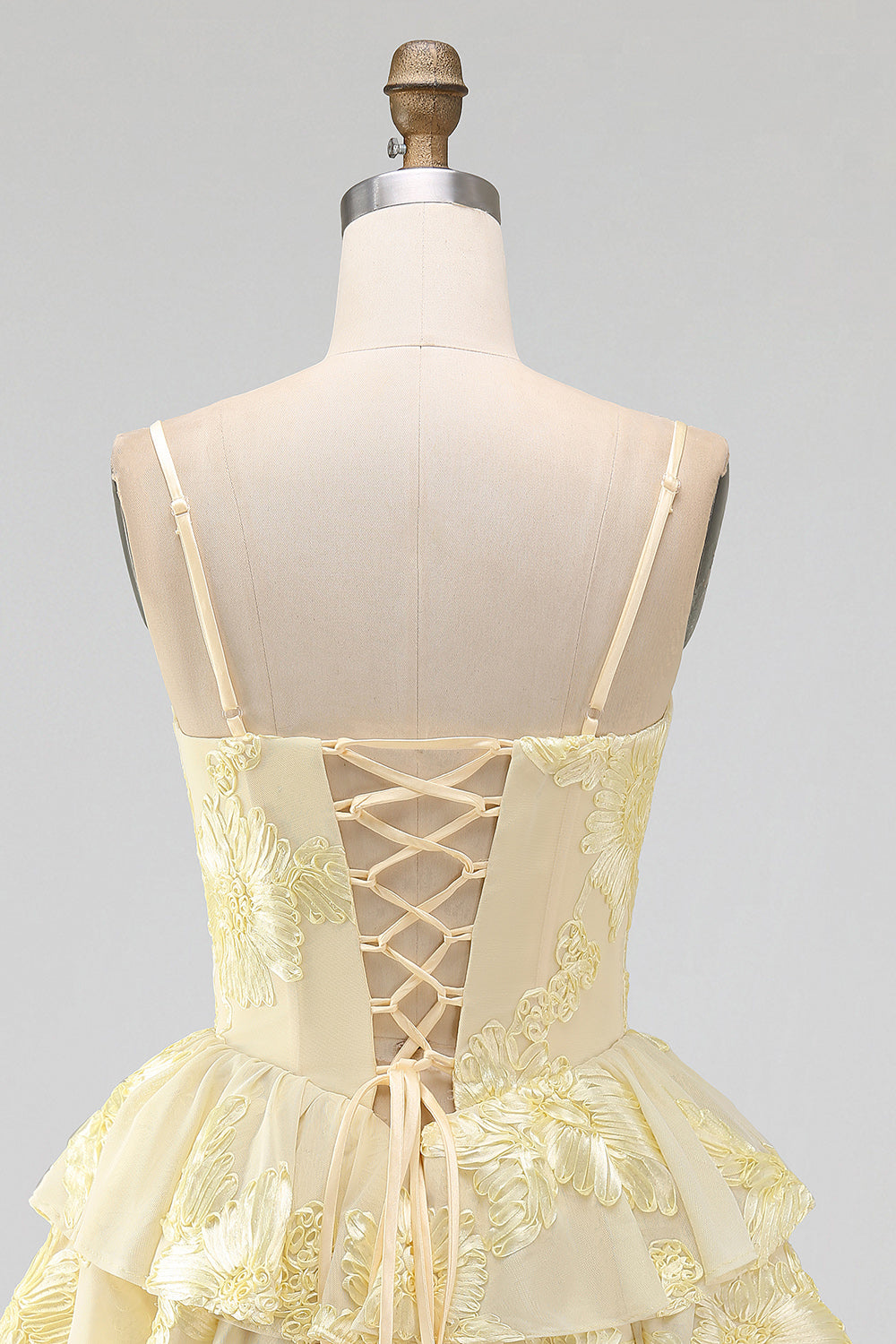 Daffodil A-Line Tiered Ruffle Short Homecoming Dress with Floral Embroidery