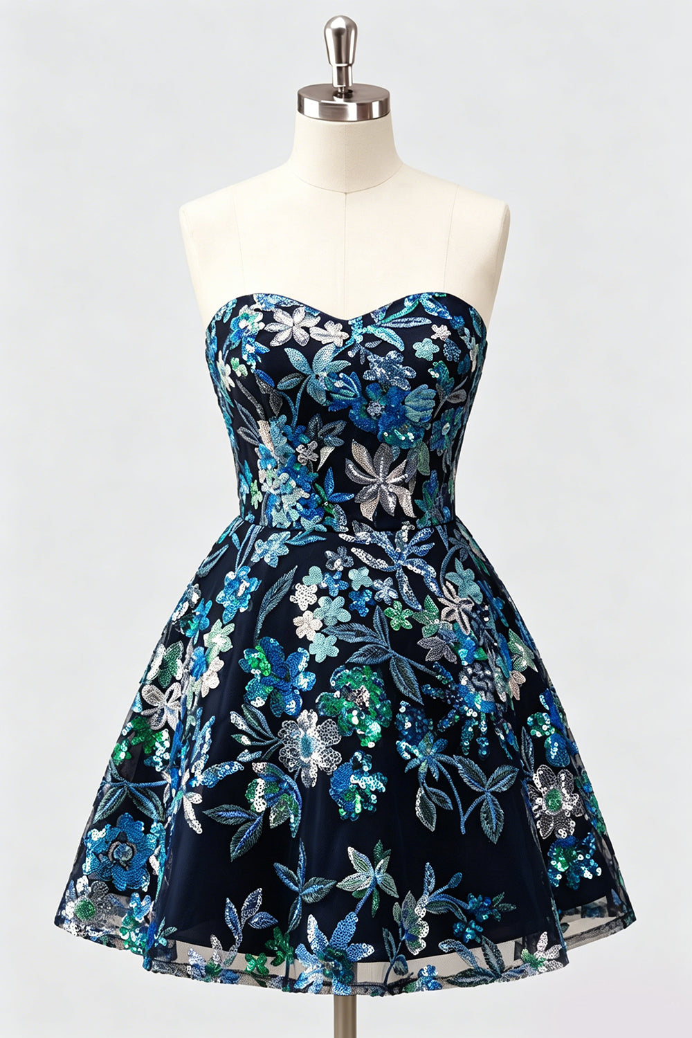 Lilac A-Line Sweetheart Floral Sequins Homecoming Dress with Lace Up Back