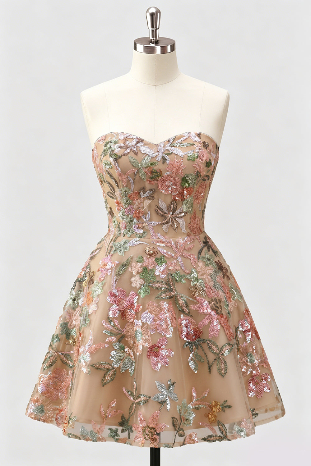 Lilac A-Line Sweetheart Floral Sequins Homecoming Dress with Lace Up Back