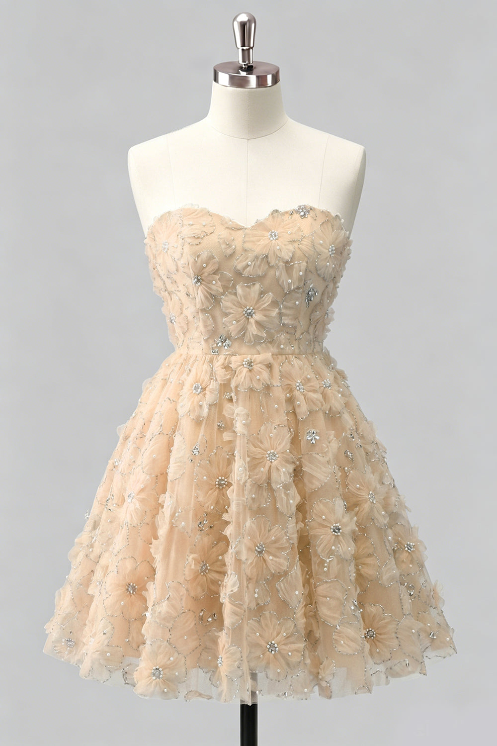Dusty Rose Sweetheart A-Line Floral Beaded Homecoming Dress with Lace Up Back