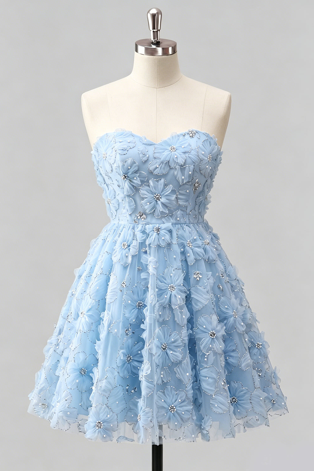 Dusty Rose Sweetheart A-Line Floral Beaded Homecoming Dress with Lace Up Back