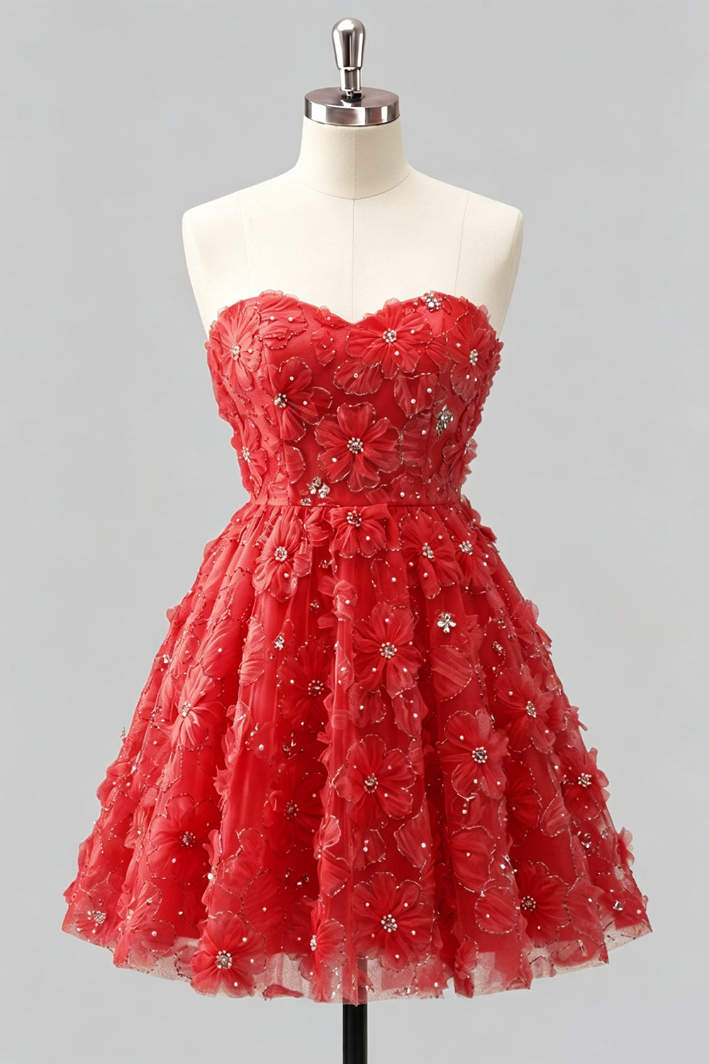 Dusty Rose Sweetheart A-Line Floral Beaded Homecoming Dress with Lace Up Back