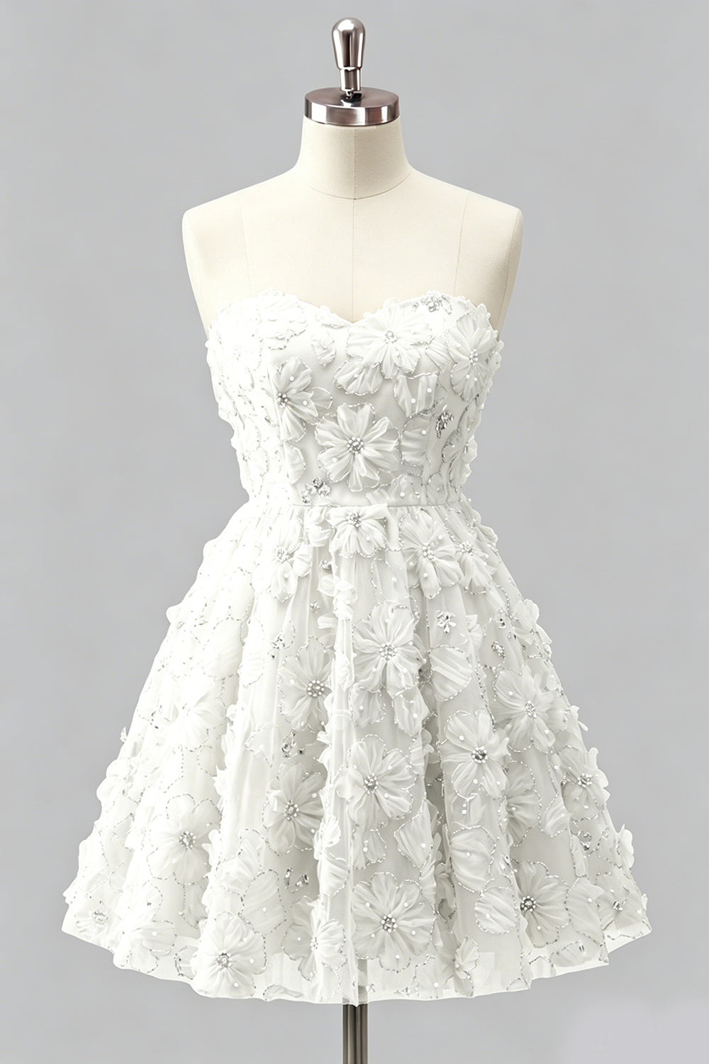 Dusty Rose Sweetheart A-Line Floral Beaded Homecoming Dress with Lace Up Back