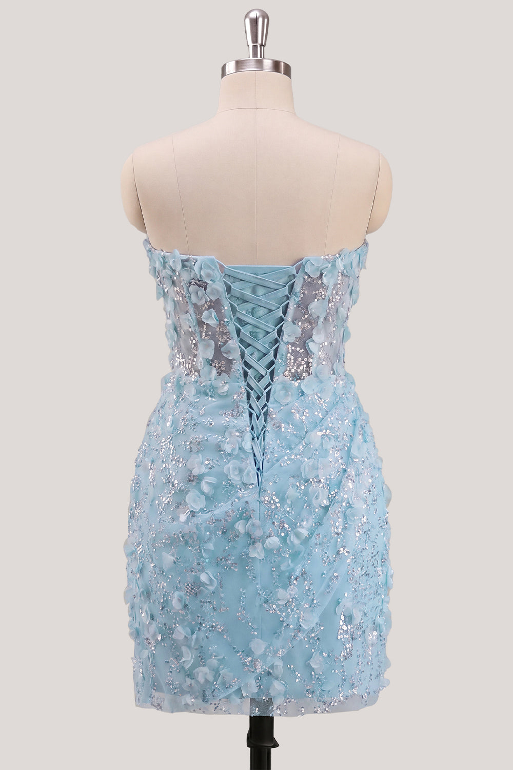 Robe de soirée moulante bustier transparente florale avec corset à sequins et laçage au dos