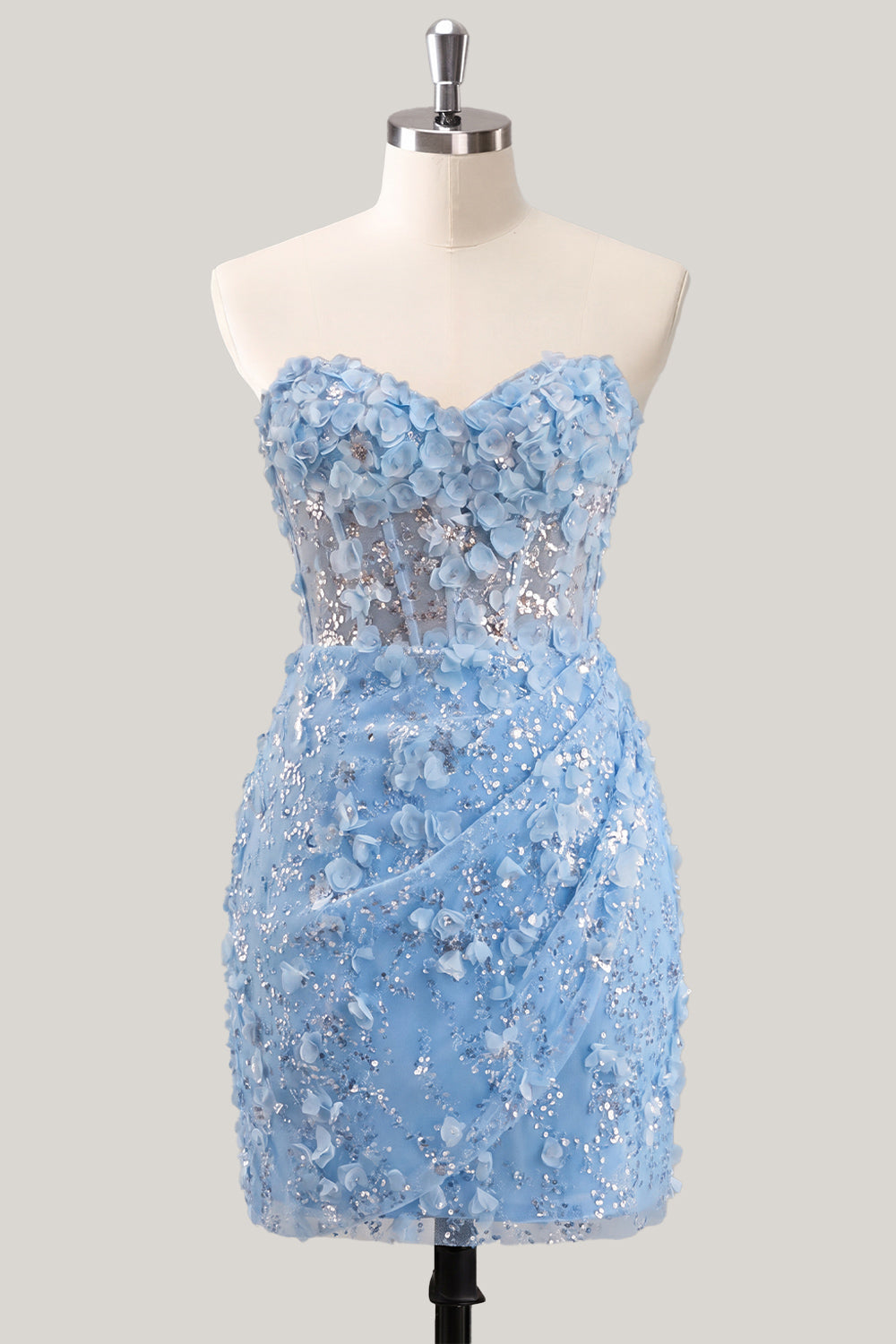 Robe de soirée moulante bustier transparente florale avec corset à sequins et laçage au dos