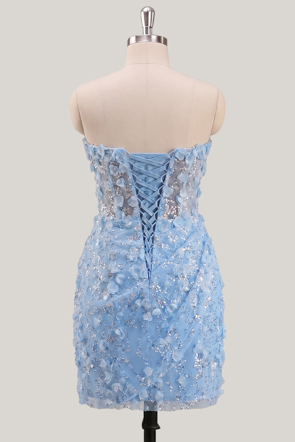 Robe de soirée moulante bustier transparente florale avec corset à sequins et laçage au dos
