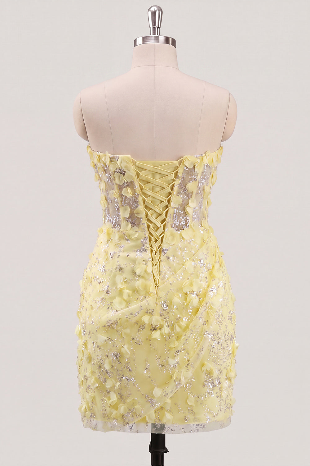 Robe de soirée moulante bustier transparente florale avec corset à sequins et laçage au dos