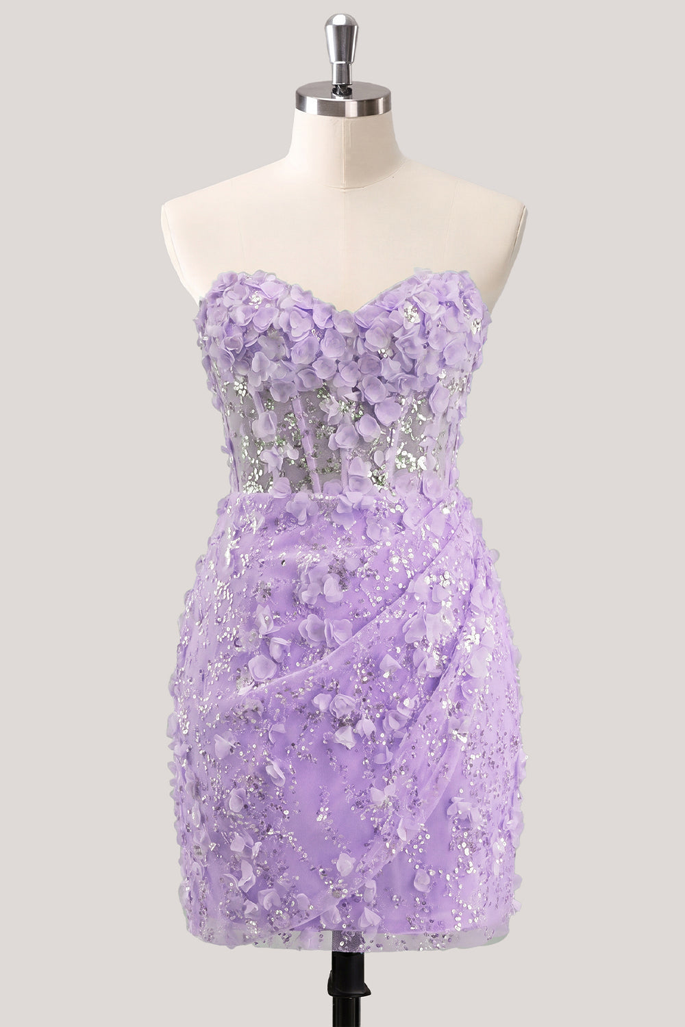 Robe de soirée moulante bustier transparente florale avec corset à sequins et laçage au dos