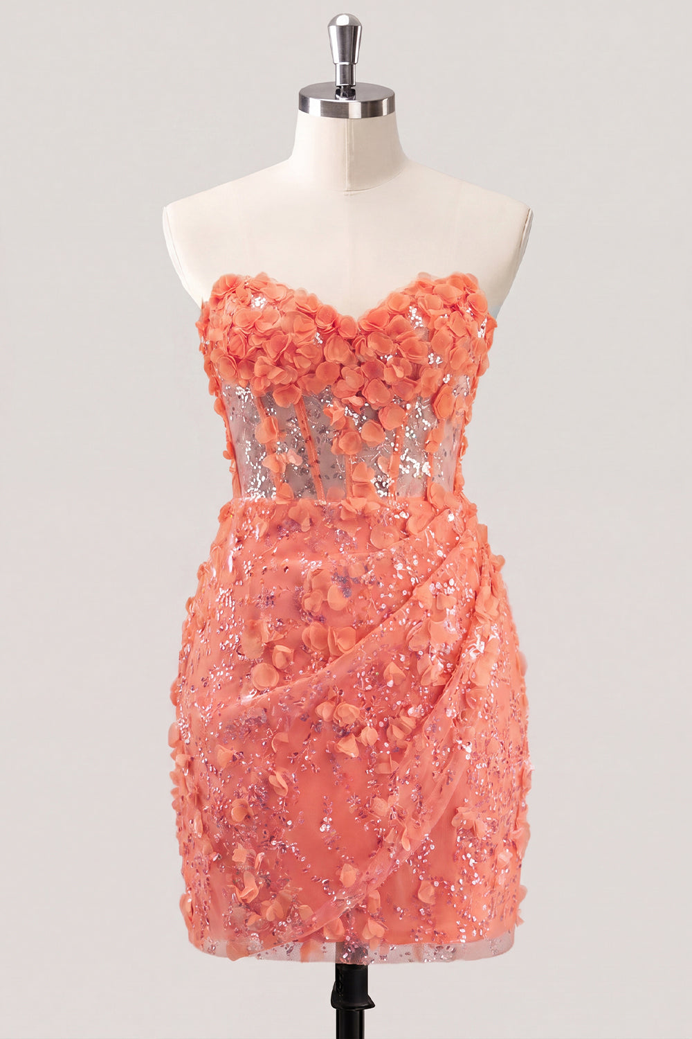 Robe de soirée moulante bustier transparente florale avec corset à sequins et laçage au dos