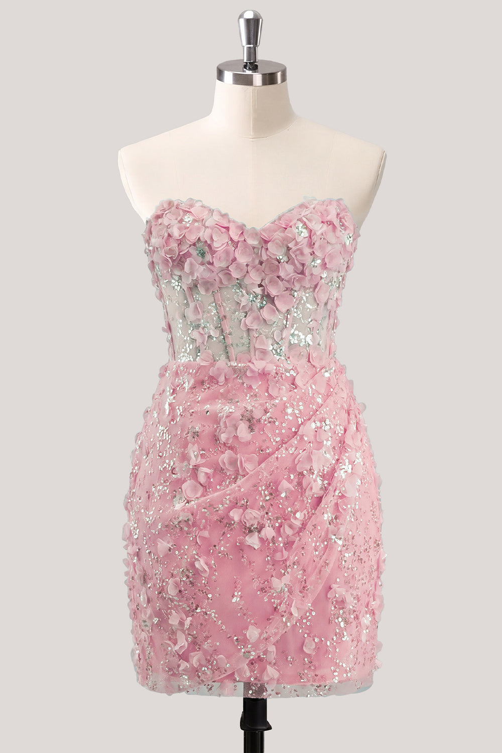 Robe de soirée moulante bustier transparente florale avec corset à sequins et laçage au dos