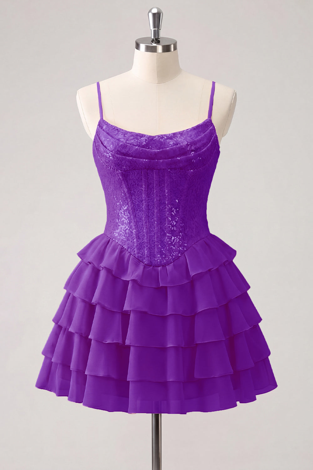Robe de bal bustier rose trapèze à volants, sequins et dos lacé